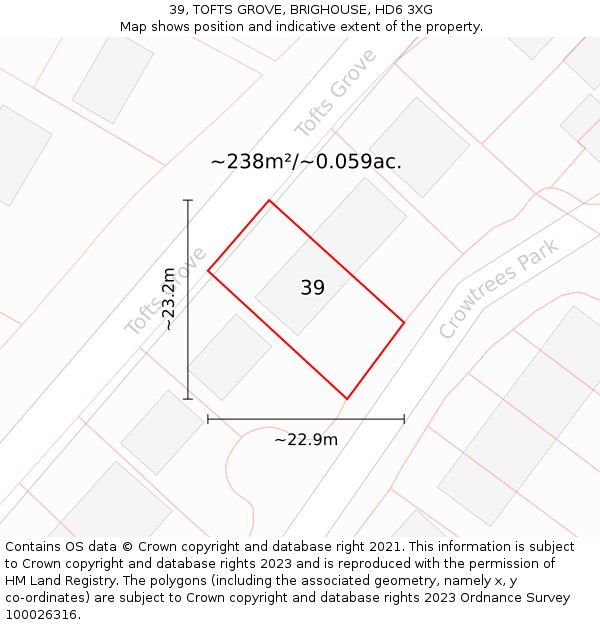 39, TOFTS GROVE, BRIGHOUSE, HD6 3XG: Plot and title map