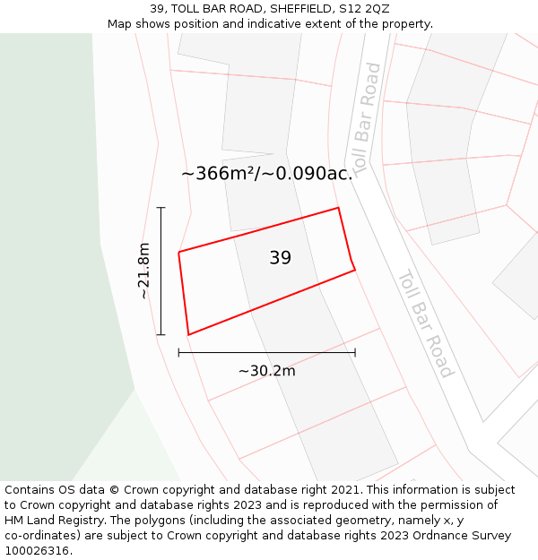 39, TOLL BAR ROAD, SHEFFIELD, S12 2QZ: Plot and title map