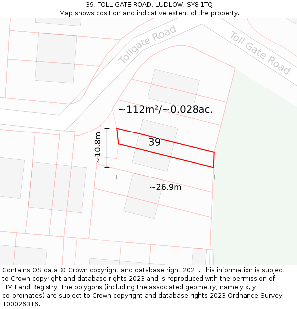 39, TOLL GATE ROAD, LUDLOW, SY8 1TQ: Plot and title map