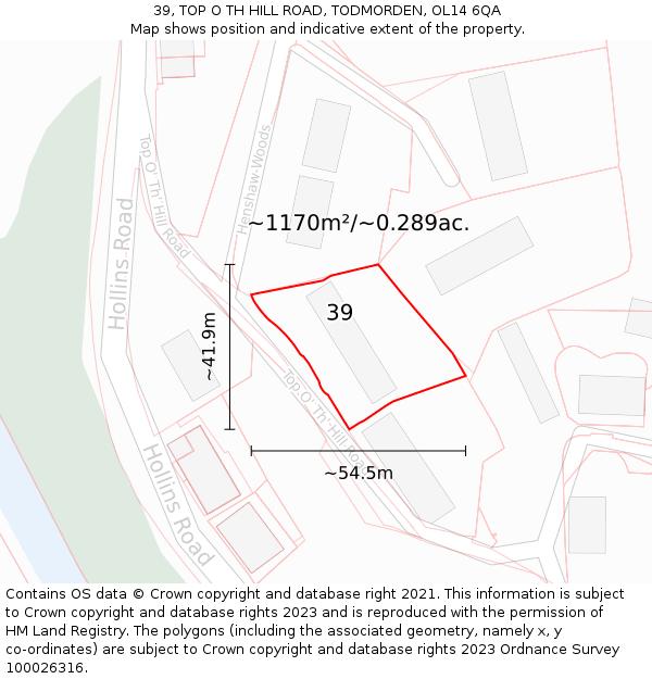 39, TOP O TH HILL ROAD, TODMORDEN, OL14 6QA: Plot and title map