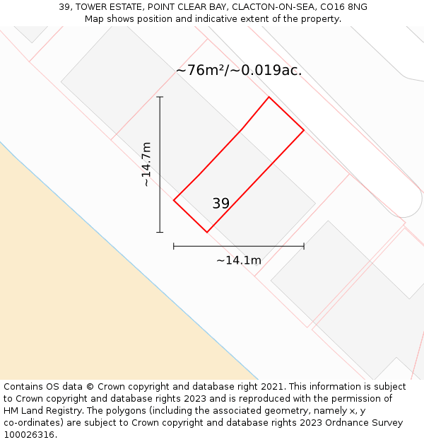 39, TOWER ESTATE, POINT CLEAR BAY, CLACTON-ON-SEA, CO16 8NG: Plot and title map