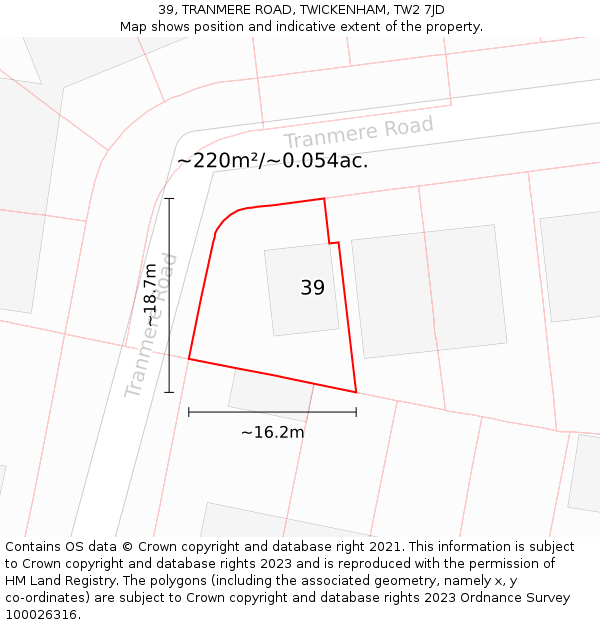 39, TRANMERE ROAD, TWICKENHAM, TW2 7JD: Plot and title map