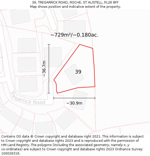 39, TREGARRICK ROAD, ROCHE, ST AUSTELL, PL26 8FF: Plot and title map