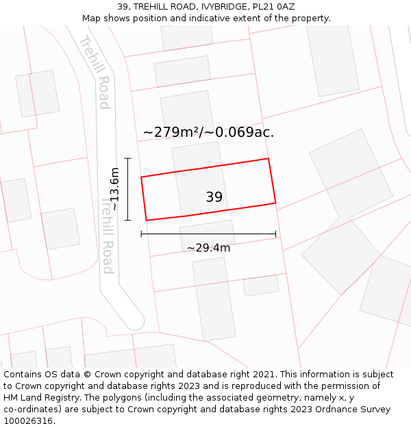39, TREHILL ROAD, IVYBRIDGE, PL21 0AZ: Plot and title map