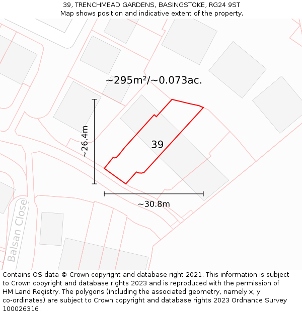 39, TRENCHMEAD GARDENS, BASINGSTOKE, RG24 9ST: Plot and title map