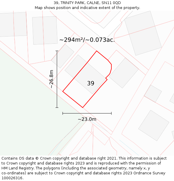 39, TRINITY PARK, CALNE, SN11 0QD: Plot and title map