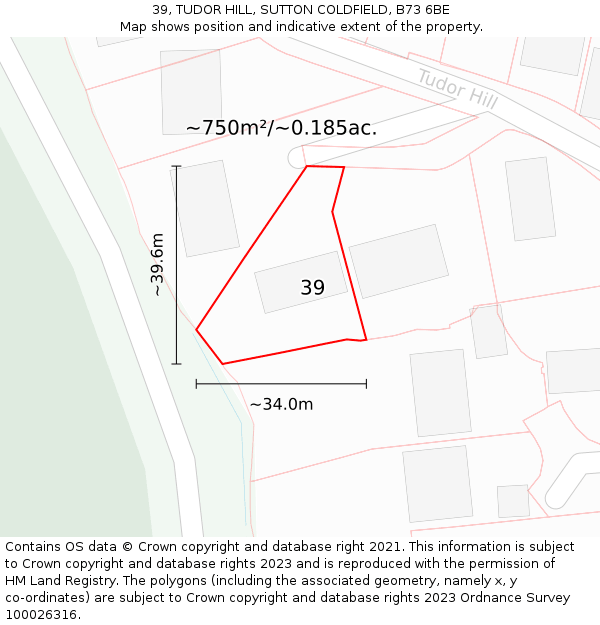 39, TUDOR HILL, SUTTON COLDFIELD, B73 6BE: Plot and title map