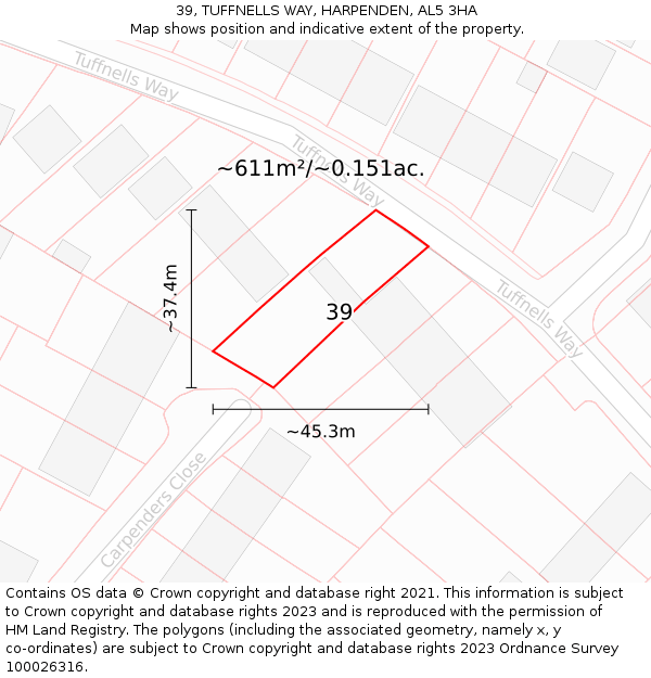 39, TUFFNELLS WAY, HARPENDEN, AL5 3HA: Plot and title map