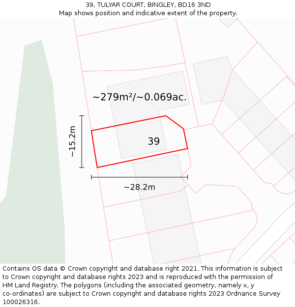39, TULYAR COURT, BINGLEY, BD16 3ND: Plot and title map