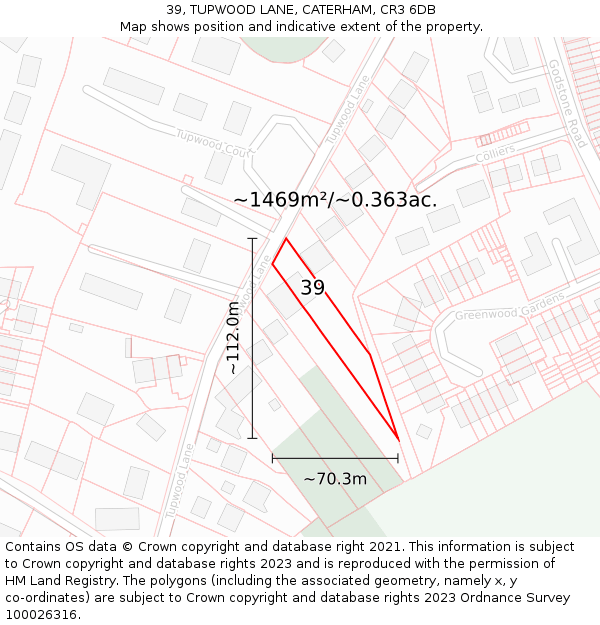 39, TUPWOOD LANE, CATERHAM, CR3 6DB: Plot and title map