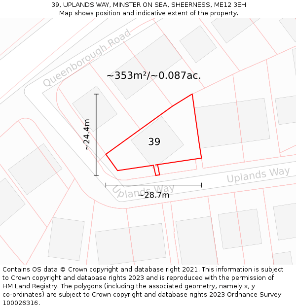 39, UPLANDS WAY, MINSTER ON SEA, SHEERNESS, ME12 3EH: Plot and title map