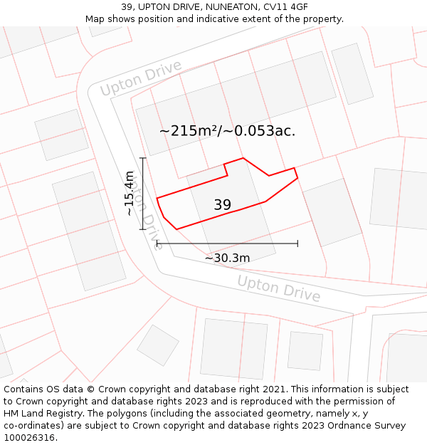 39, UPTON DRIVE, NUNEATON, CV11 4GF: Plot and title map