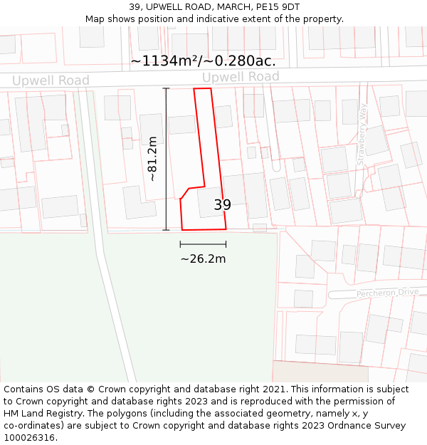 39, UPWELL ROAD, MARCH, PE15 9DT: Plot and title map