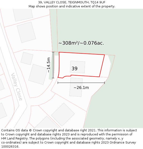39, VALLEY CLOSE, TEIGNMOUTH, TQ14 9UF: Plot and title map