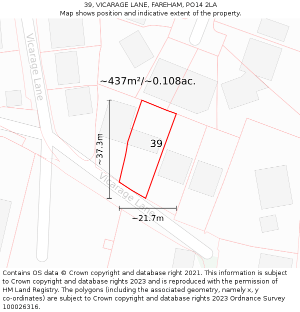 39, VICARAGE LANE, FAREHAM, PO14 2LA: Plot and title map