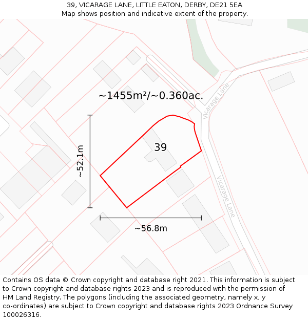 39, VICARAGE LANE, LITTLE EATON, DERBY, DE21 5EA: Plot and title map