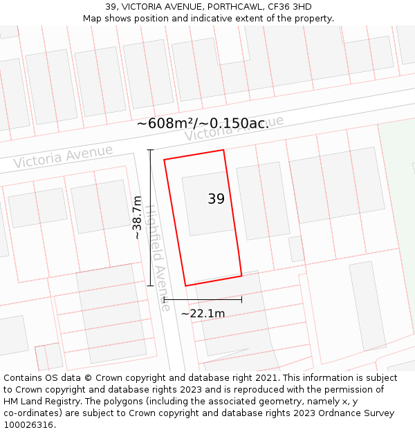 39, VICTORIA AVENUE, PORTHCAWL, CF36 3HD: Plot and title map