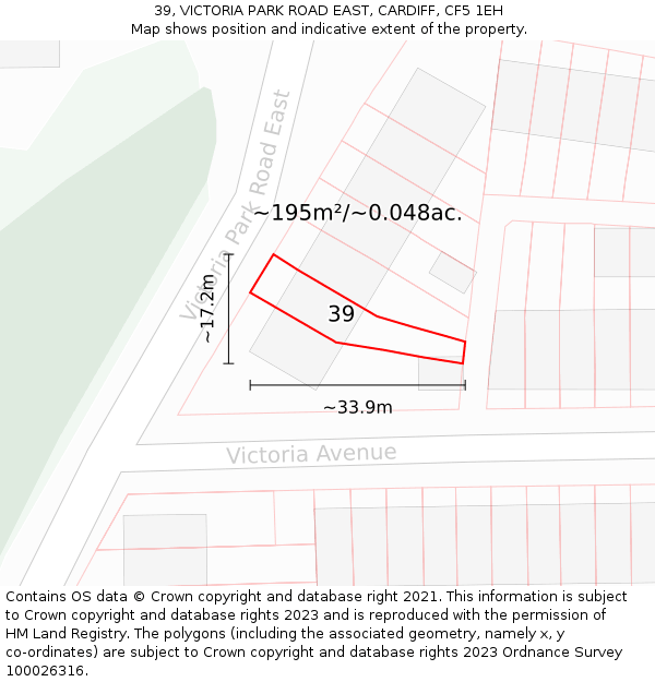 39, VICTORIA PARK ROAD EAST, CARDIFF, CF5 1EH: Plot and title map