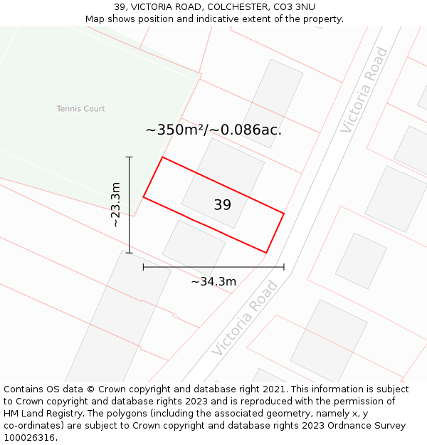 39, VICTORIA ROAD, COLCHESTER, CO3 3NU: Plot and title map