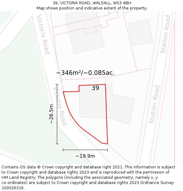 39, VICTORIA ROAD, WALSALL, WS3 4BH: Plot and title map