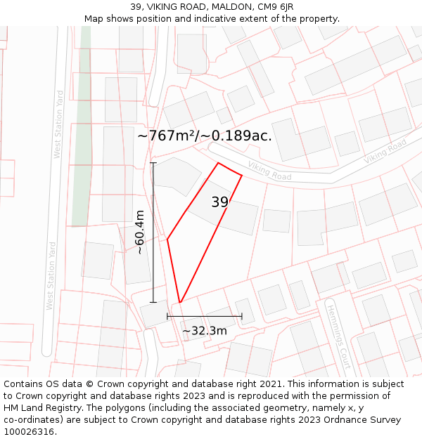 39, VIKING ROAD, MALDON, CM9 6JR: Plot and title map