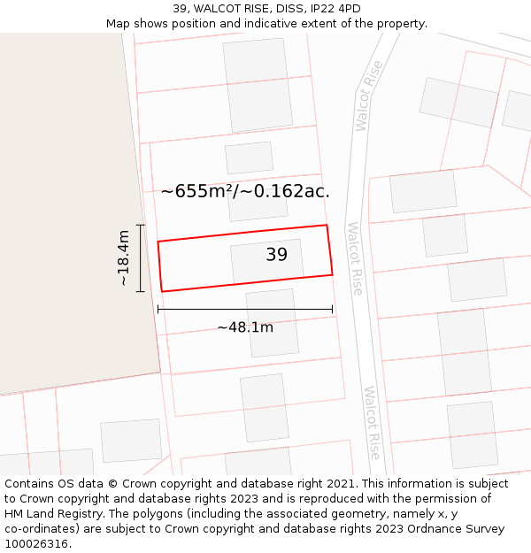 39, WALCOT RISE, DISS, IP22 4PD: Plot and title map