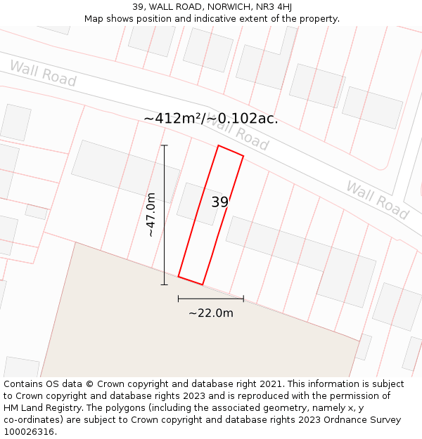 39, WALL ROAD, NORWICH, NR3 4HJ: Plot and title map