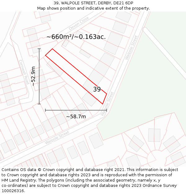 39, WALPOLE STREET, DERBY, DE21 6DP: Plot and title map