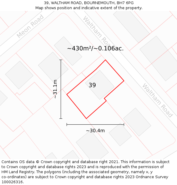 39, WALTHAM ROAD, BOURNEMOUTH, BH7 6PG: Plot and title map