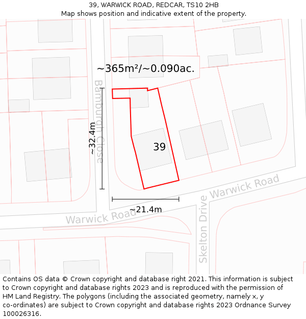 39, WARWICK ROAD, REDCAR, TS10 2HB: Plot and title map