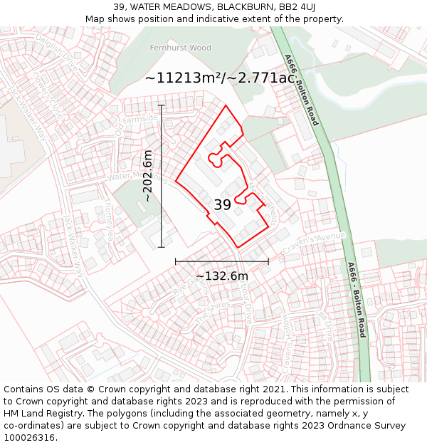 39, WATER MEADOWS, BLACKBURN, BB2 4UJ: Plot and title map