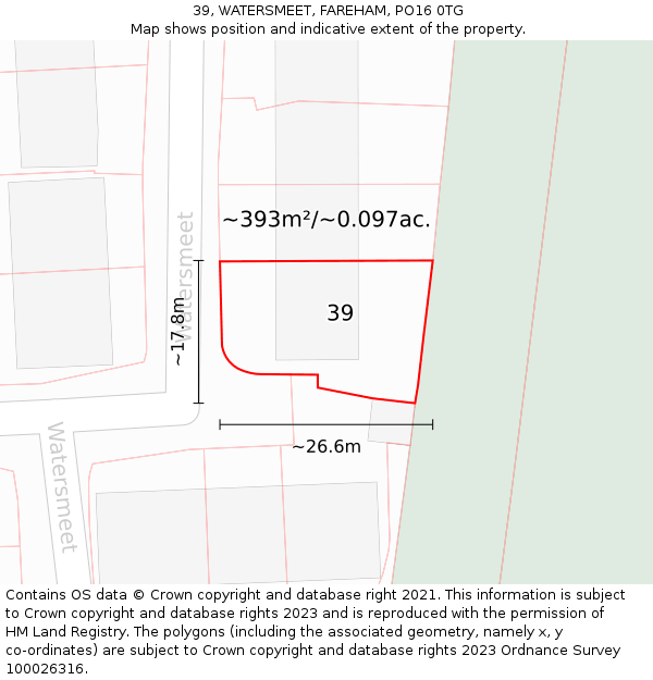 39, WATERSMEET, FAREHAM, PO16 0TG: Plot and title map