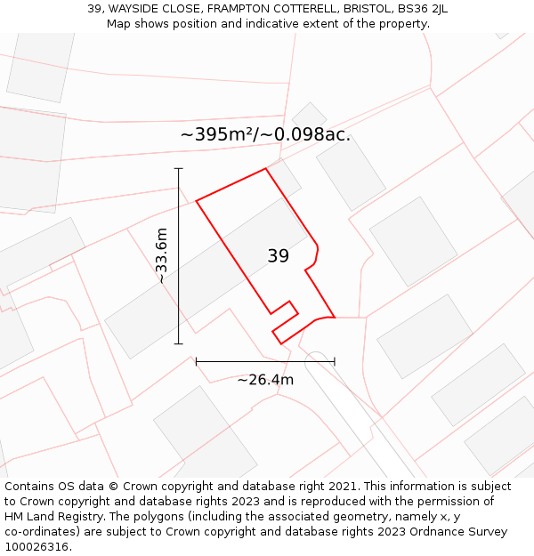 39, WAYSIDE CLOSE, FRAMPTON COTTERELL, BRISTOL, BS36 2JL: Plot and title map