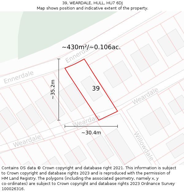 39, WEARDALE, HULL, HU7 6DJ: Plot and title map