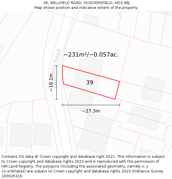 39, WELLFIELD ROAD, HUDDERSFIELD, HD3 4BJ: Plot and title map