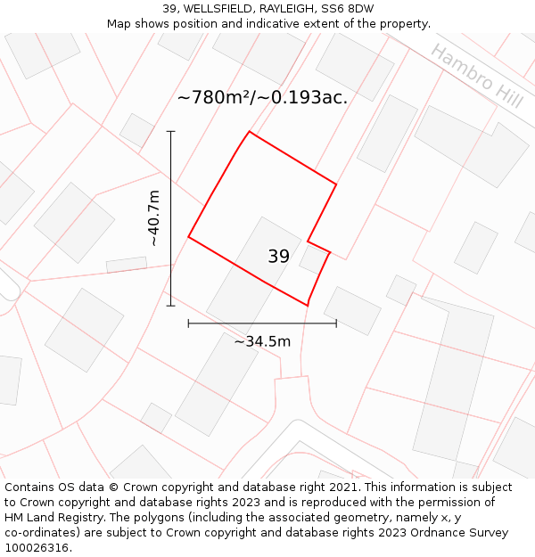 39, WELLSFIELD, RAYLEIGH, SS6 8DW: Plot and title map