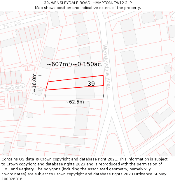 39, WENSLEYDALE ROAD, HAMPTON, TW12 2LP: Plot and title map