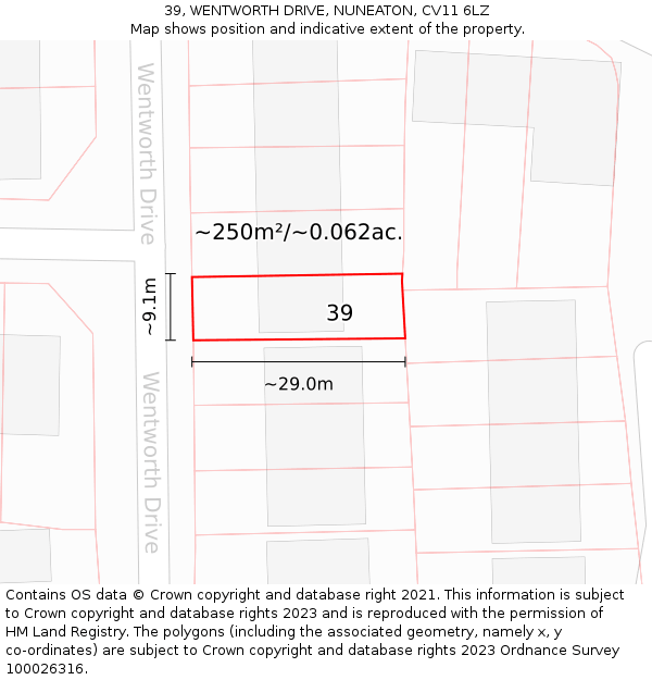 39, WENTWORTH DRIVE, NUNEATON, CV11 6LZ: Plot and title map