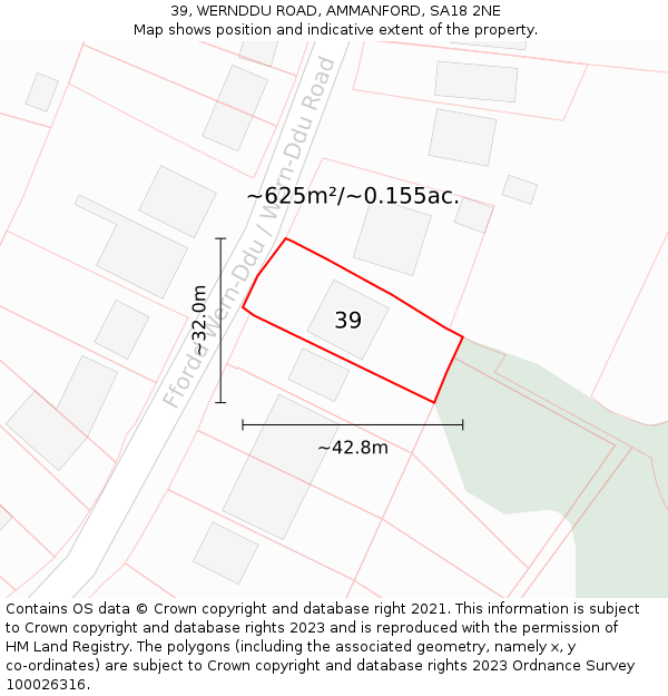 39, WERNDDU ROAD, AMMANFORD, SA18 2NE: Plot and title map