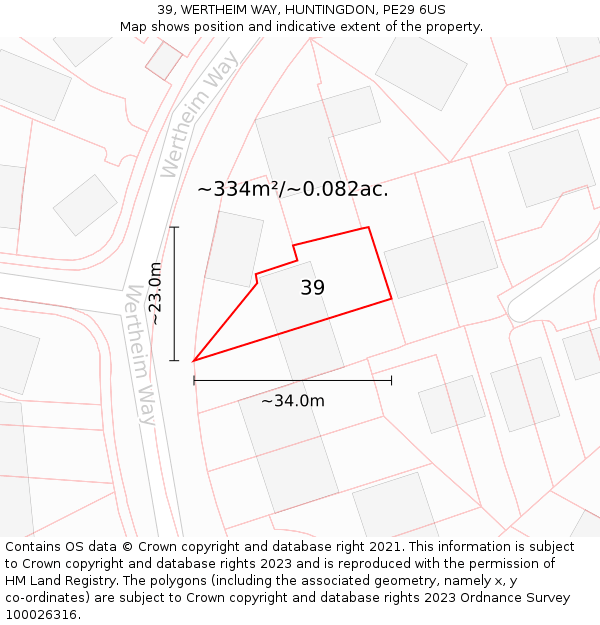 39, WERTHEIM WAY, HUNTINGDON, PE29 6US: Plot and title map