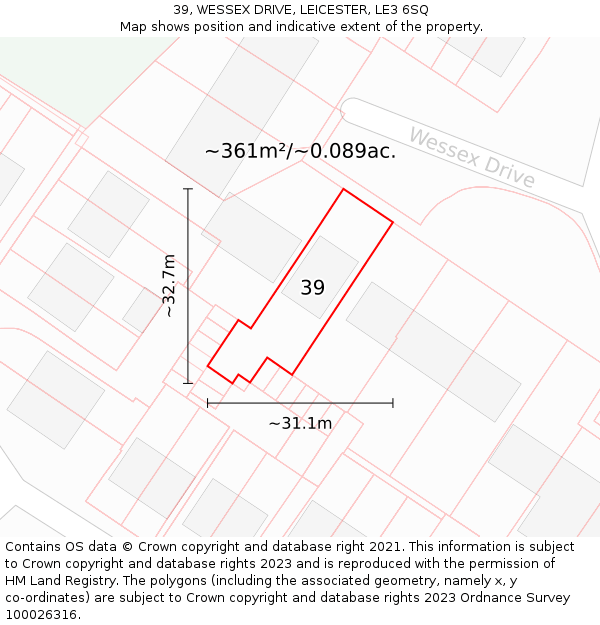 39, WESSEX DRIVE, LEICESTER, LE3 6SQ: Plot and title map