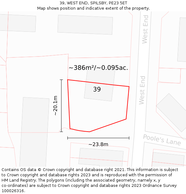 39, WEST END, SPILSBY, PE23 5ET: Plot and title map