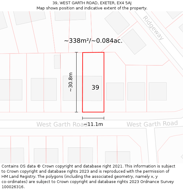 39, WEST GARTH ROAD, EXETER, EX4 5AJ: Plot and title map