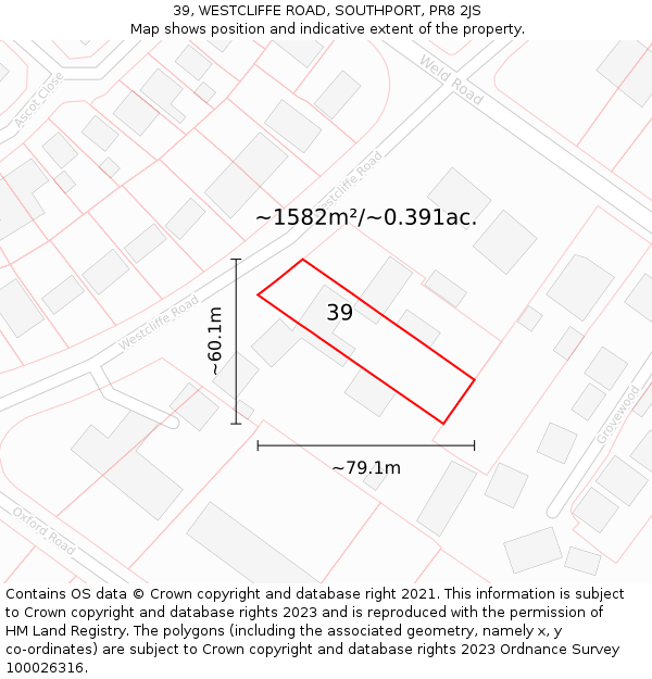 39, WESTCLIFFE ROAD, SOUTHPORT, PR8 2JS: Plot and title map