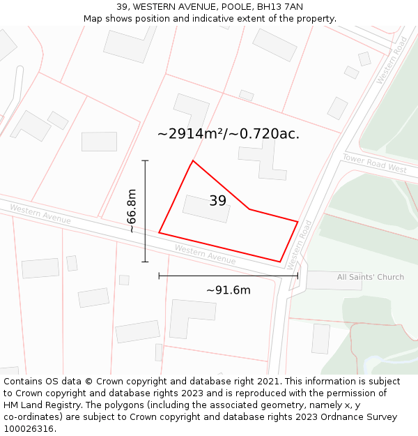 39, WESTERN AVENUE, POOLE, BH13 7AN: Plot and title map