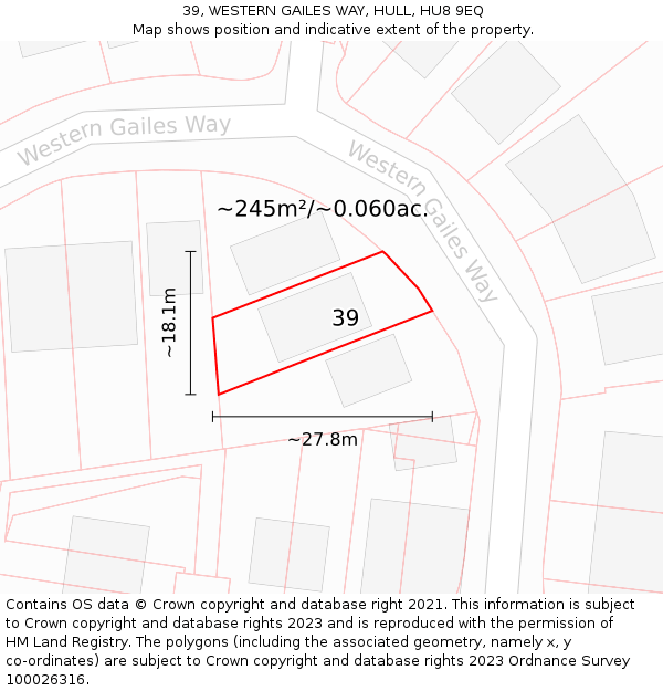 39, WESTERN GAILES WAY, HULL, HU8 9EQ: Plot and title map