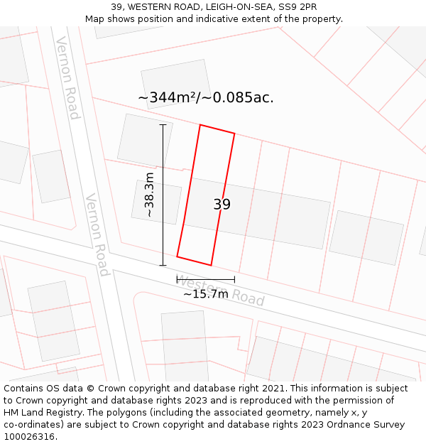 39, WESTERN ROAD, LEIGH-ON-SEA, SS9 2PR: Plot and title map