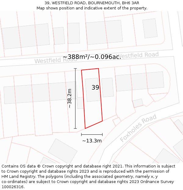 39, WESTFIELD ROAD, BOURNEMOUTH, BH6 3AR: Plot and title map