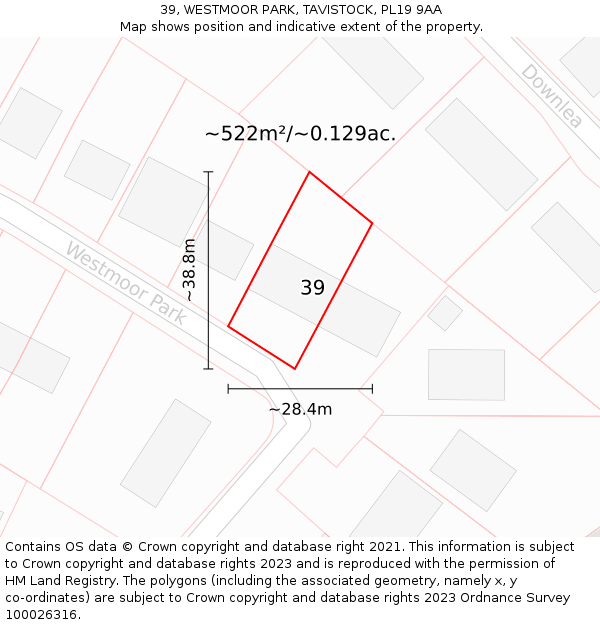 39, WESTMOOR PARK, TAVISTOCK, PL19 9AA: Plot and title map
