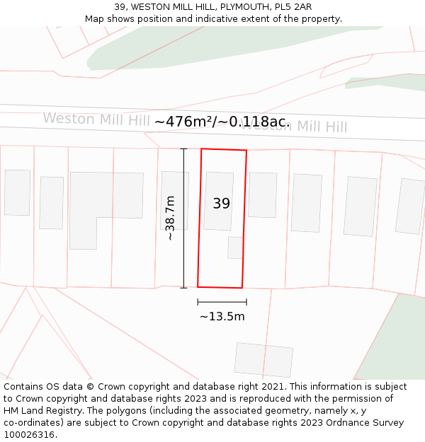 39, WESTON MILL HILL, PLYMOUTH, PL5 2AR: Plot and title map